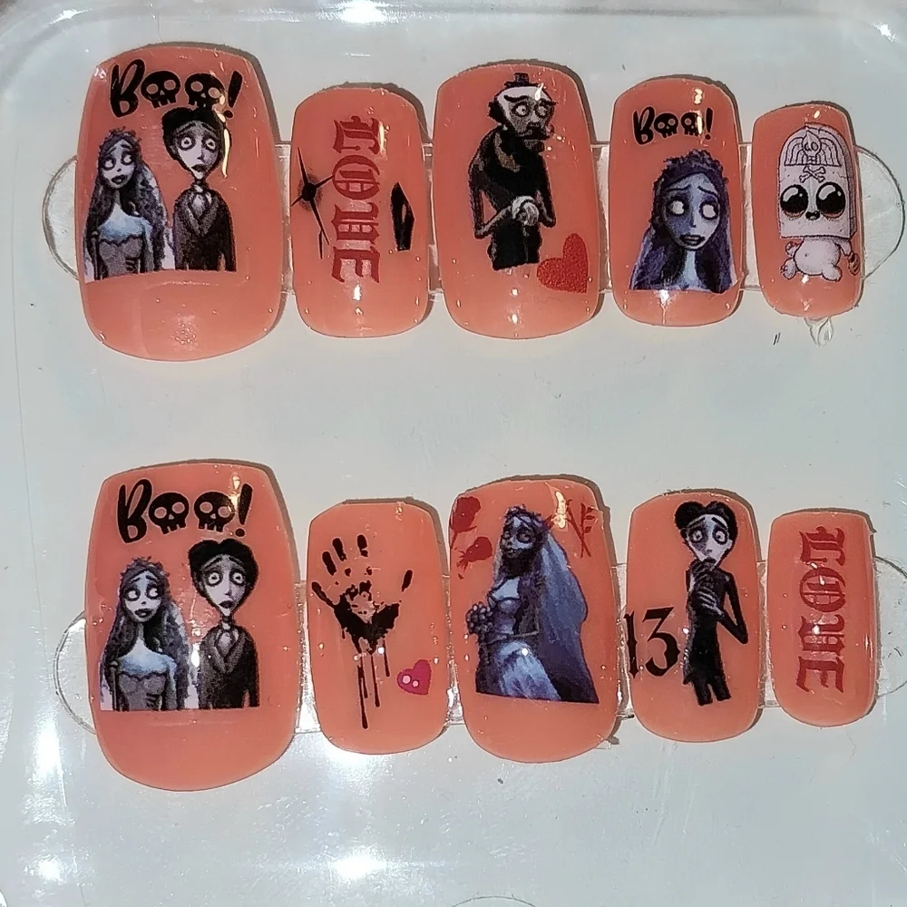Hand Crafted Halloween Themed Short Nail Art Set Sz Large